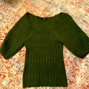 J. Crew, green, ribbed, shirt sleeve, square neck, stretch cotton sweater.